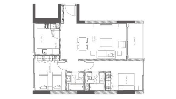 Apartment floor plan, 2 bedrooms in Creekside Residence No. 11009 (2D)