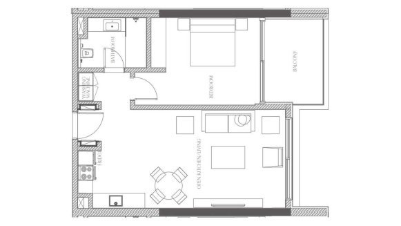Apartment floor plan, 1 bedroom in Creekside Residence No. 11007 (2D)